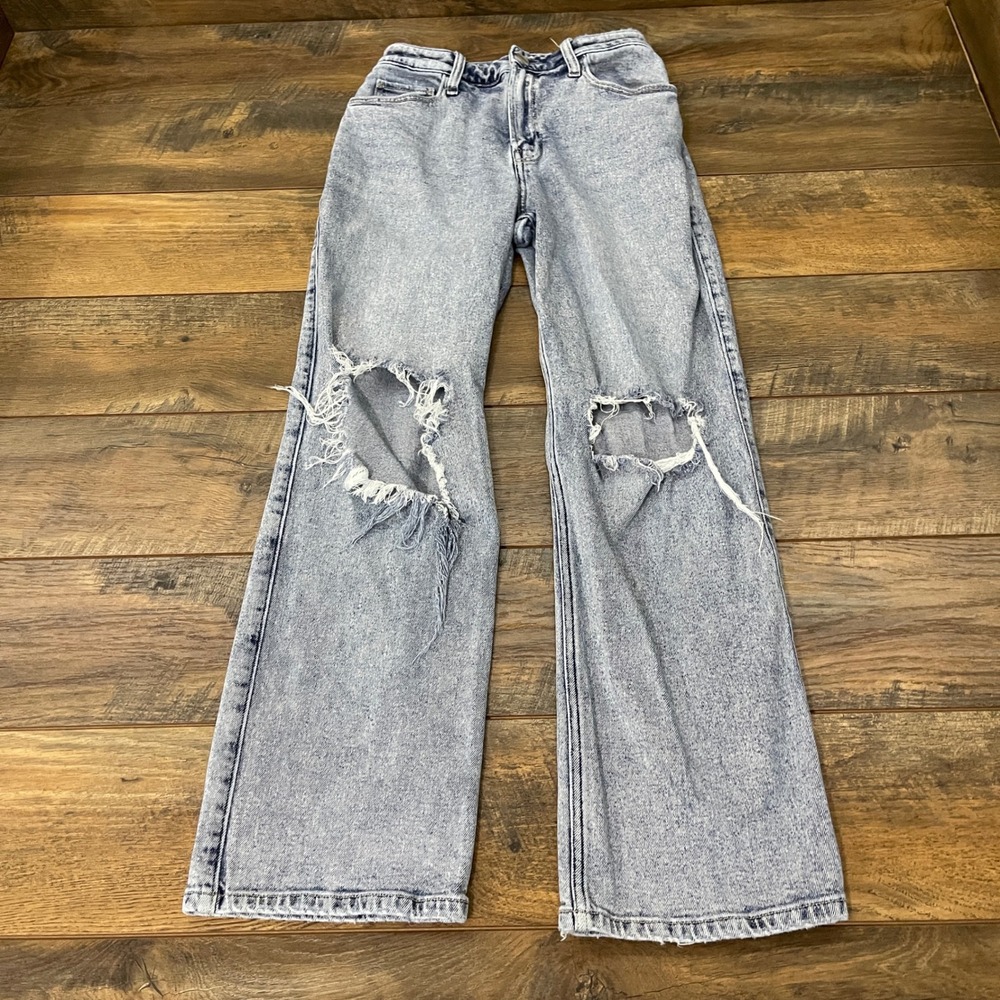 Hollister Ultra High-Rise Dad Jeans Light Wash Distressed Wide Leg W27 Baggy